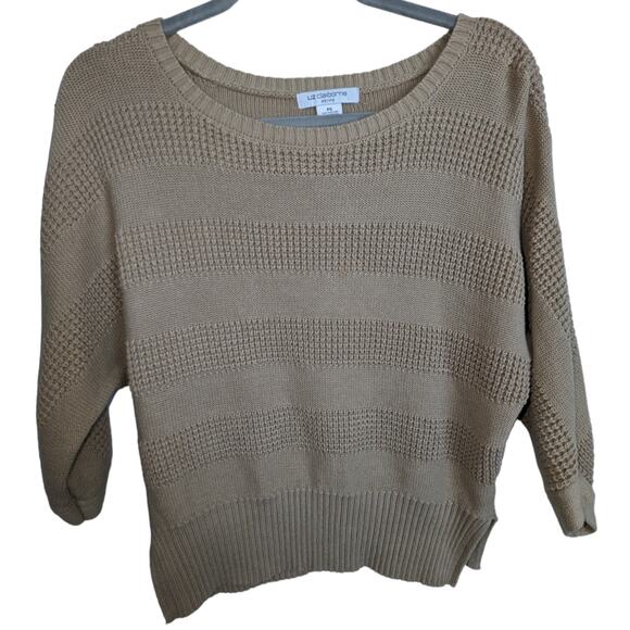Liz Claiborne Petite Small PS Beige Sweater Cotton Acrylic Textured Knit Crew - Picture 1 of 8
